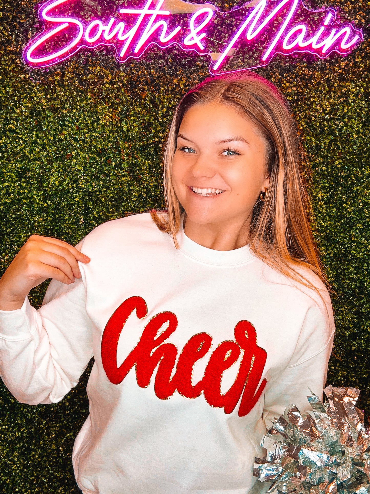 Red Cheer Script Chenille Sweatshirt