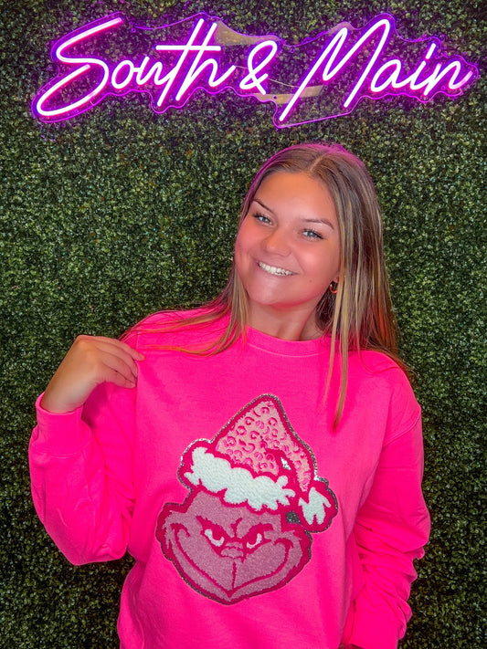 Pink Leopard Grinch Chenille Sweatshirt