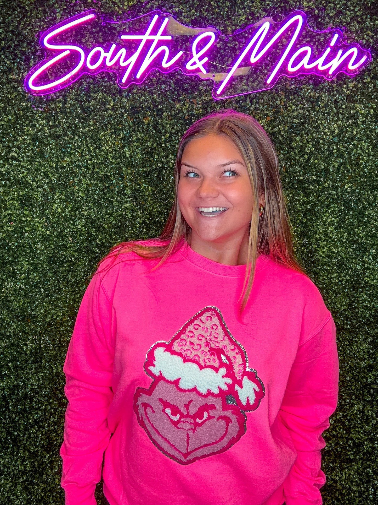 Pink Leopard Grinch Chenille Sweatshirt