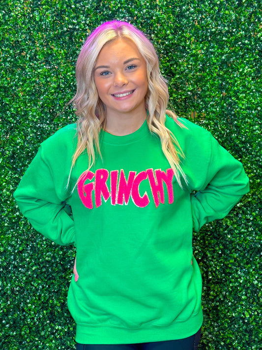 Hot Pink GRINCHY Chenille Sweatshirt - Irish Green
