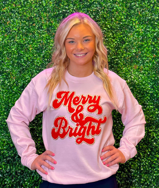 Merry & Bright Chenille Sweatshirt - Light Pink