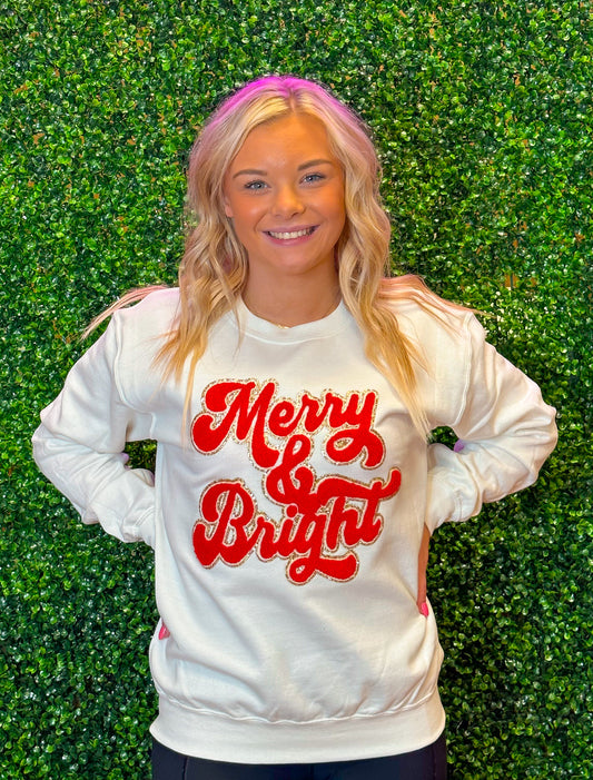 Merry & Bright Chenille Sweatshirt - White