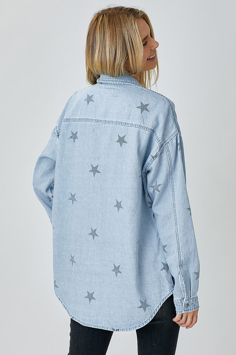 Oversized Star Print Button Down Top