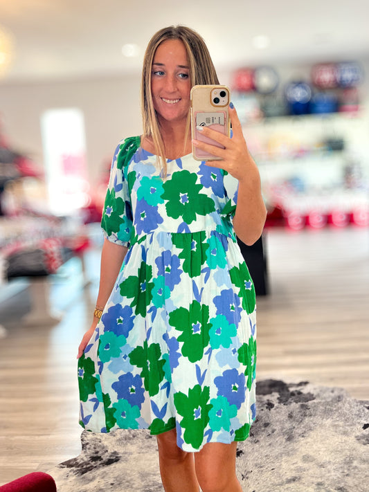 Emerald Periwinkle Floral Dress