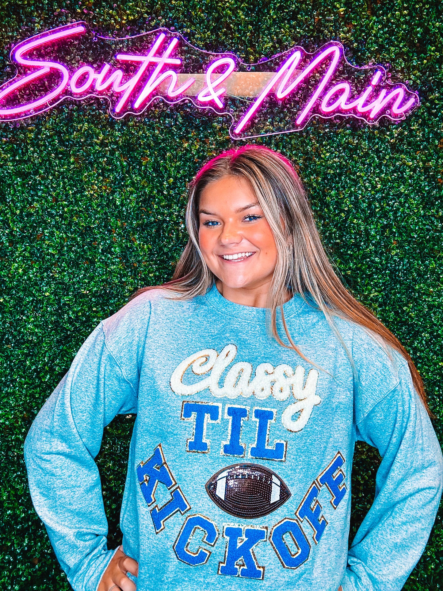 Royal Blue Classy TIL KICKOFF Chenille Sweatshirt