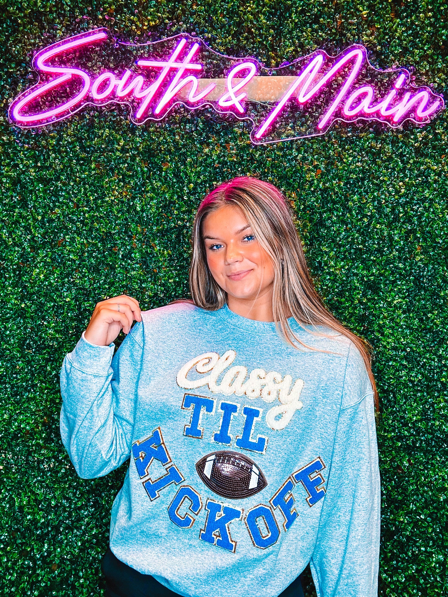 Royal Blue Classy TIL KICKOFF Chenille Sweatshirt