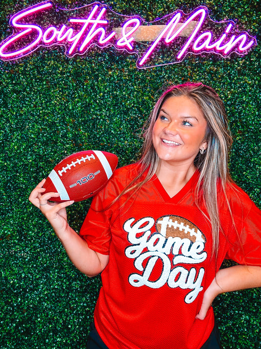 Red Football Jersey Game Day Football Chenille