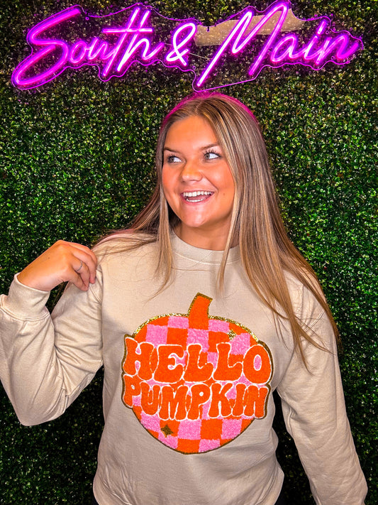 Hello Pumpkin Chenille Sweatshirt - Oat