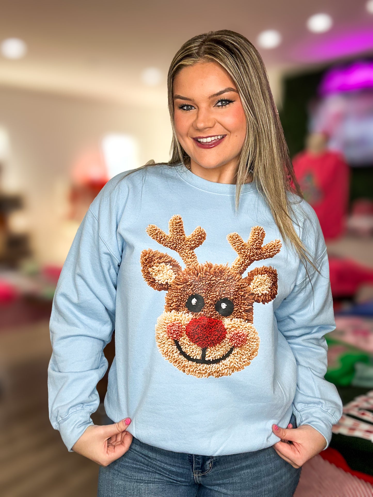 Reindeer Faux Yarn Sweatshirt