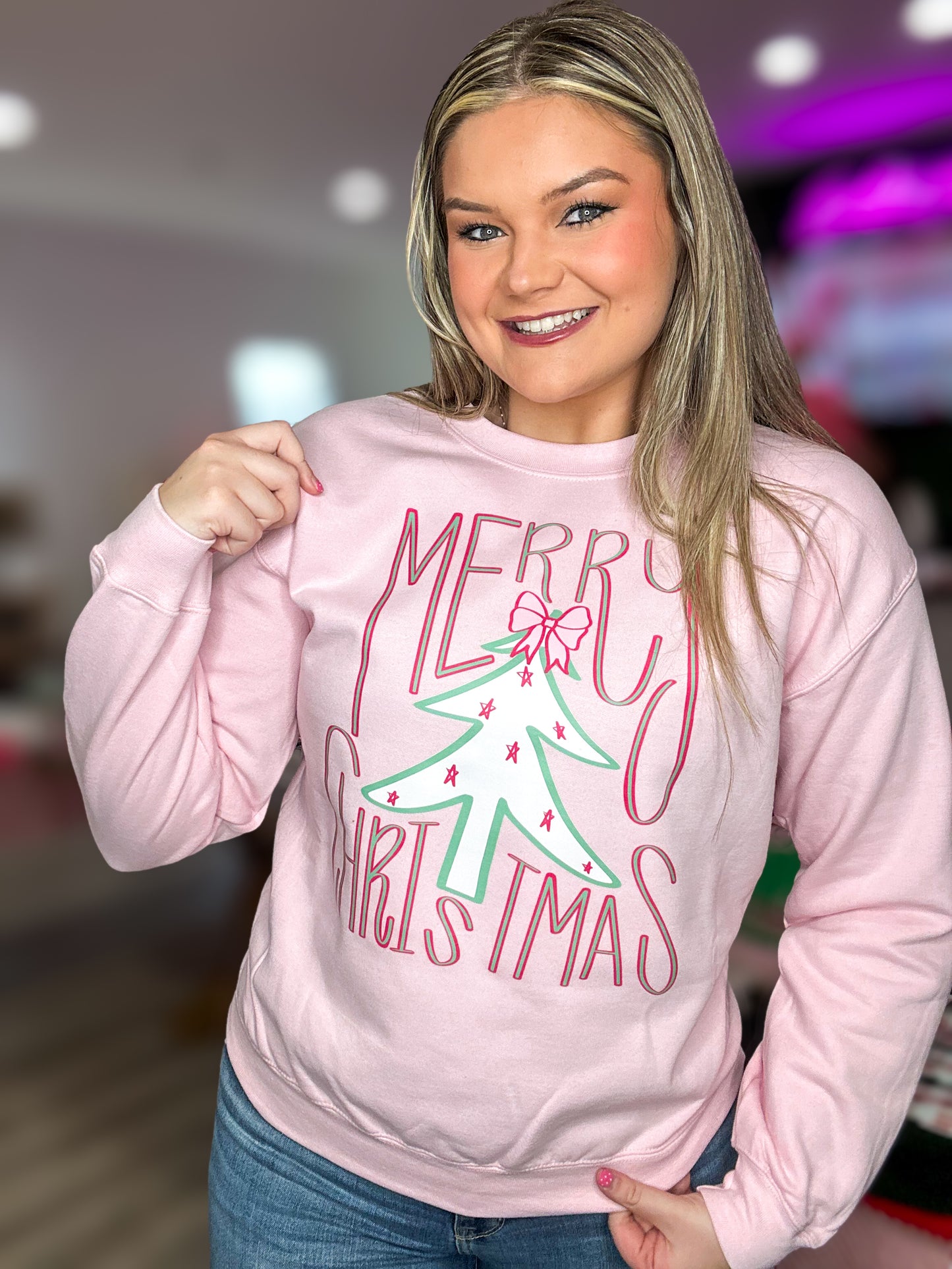 Merry Christmas Pink Sweatshirt