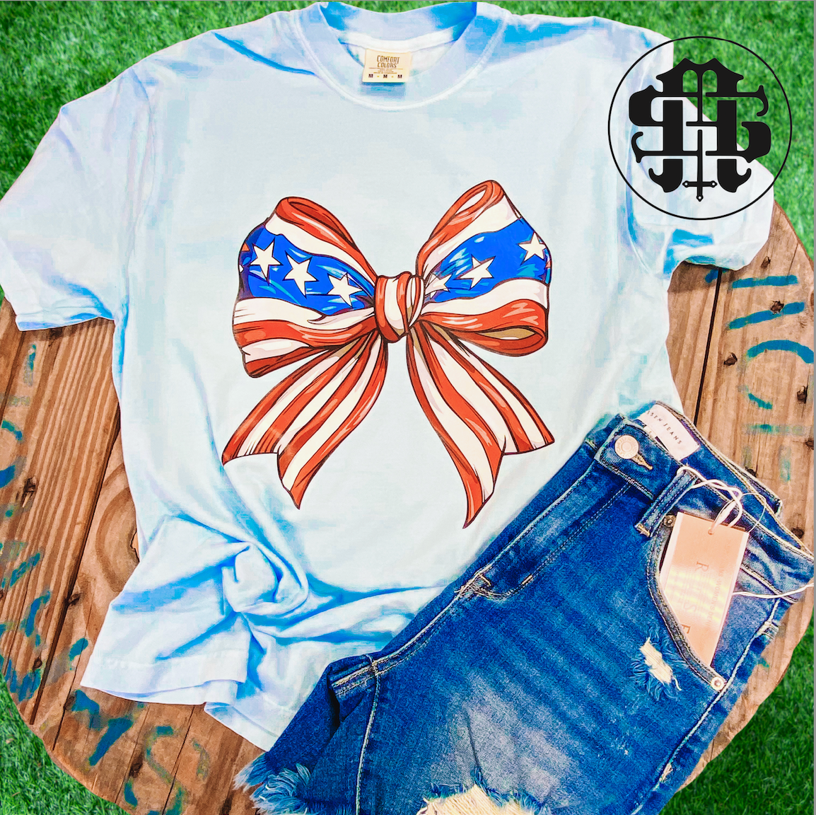 Stars & Stripes Bow Comfort Colors T-Shirt