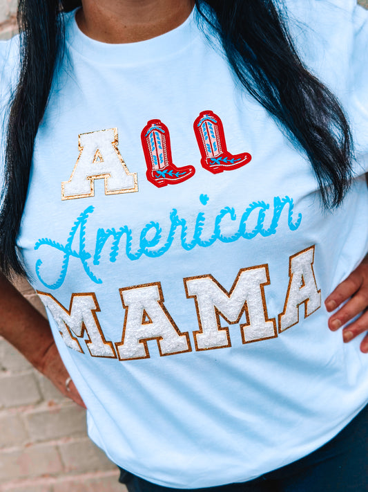 All American Mama Chenille White T-Shirt