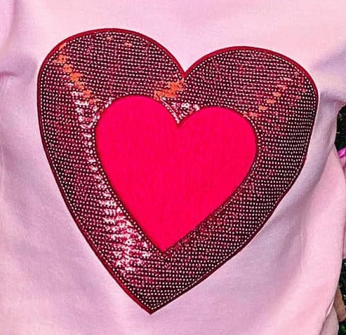 Red Sequin Heart - Hot Pink Chenille Heart Patch