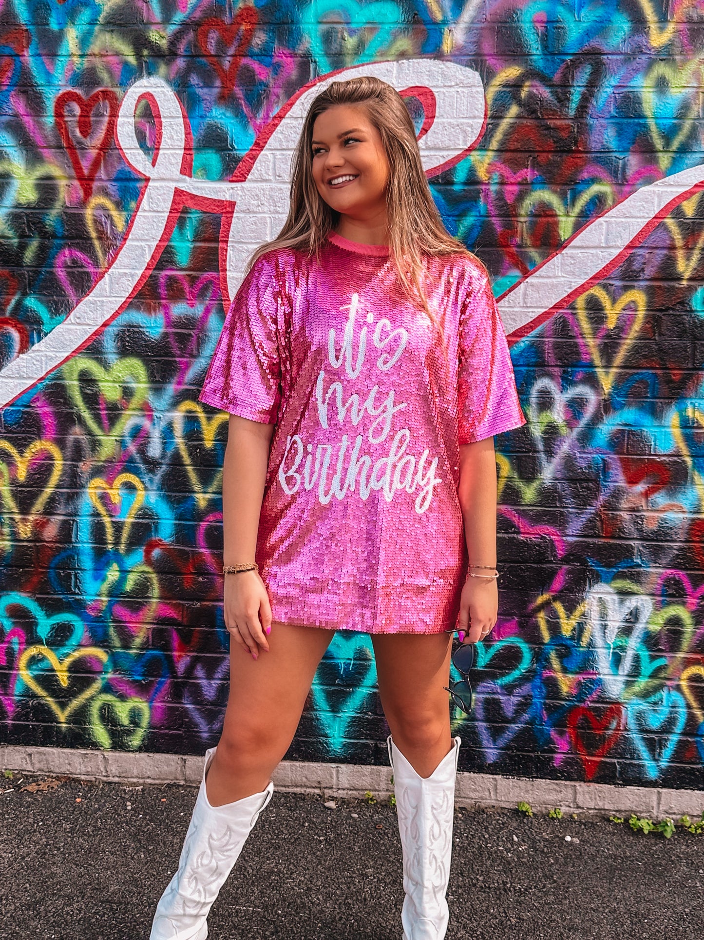 It's my Birthday Sparkly Pink T-Shirt Dress