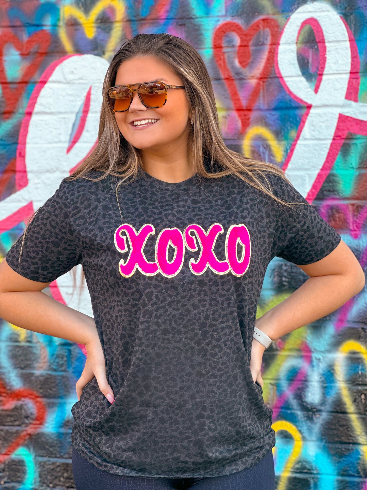 Black Leopard T-Shirt w/ Hot Pink Chenille XOXO