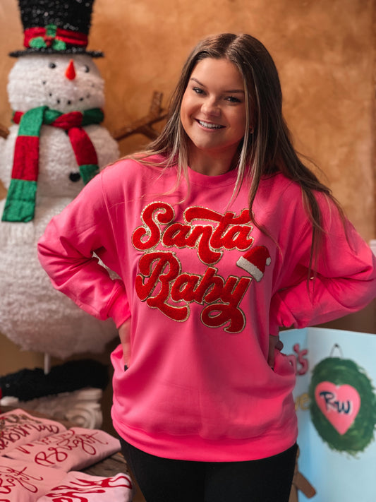 Santa Baby Chenille Sweatshirt (Bright Pink)