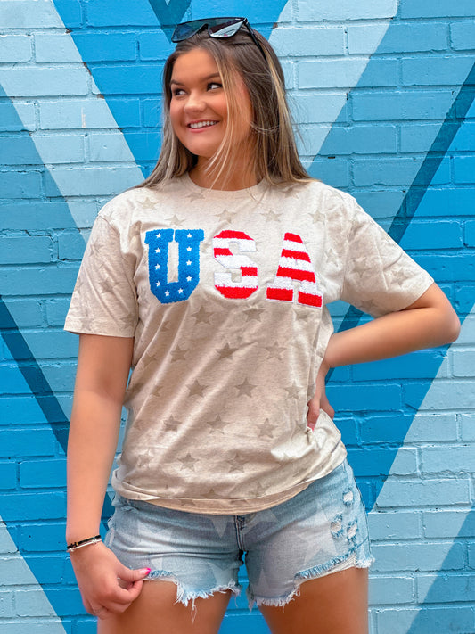 USA Chenille Cream Star T-Shirt