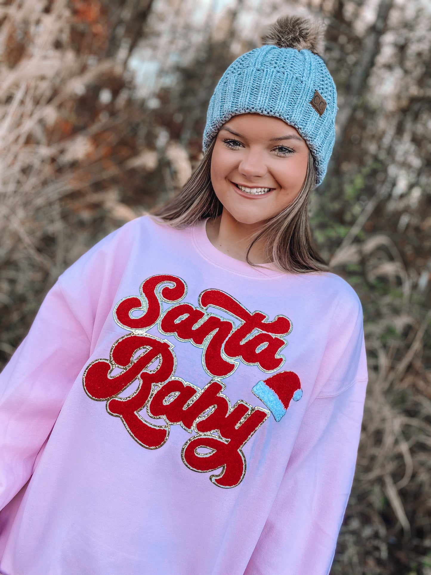Santa Baby Chenille Sweatshirt (Light Pink)
