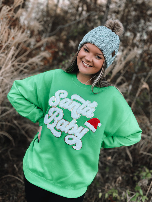 Santa Baby Chenille Sweatshirt (Green)