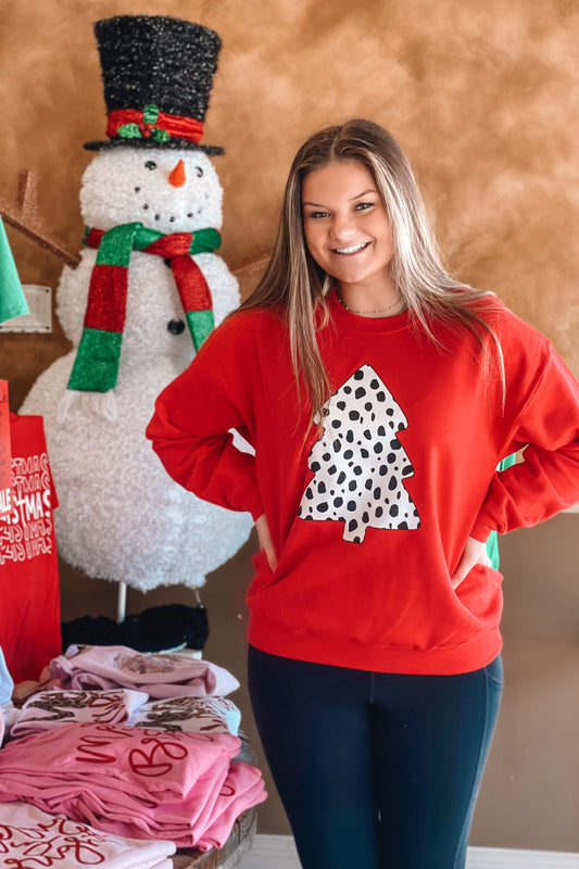 Spotted Christmas Tree Sweatshirt (Red)