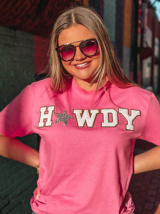 Pink T-Shirt w/ HOWDY Chenille