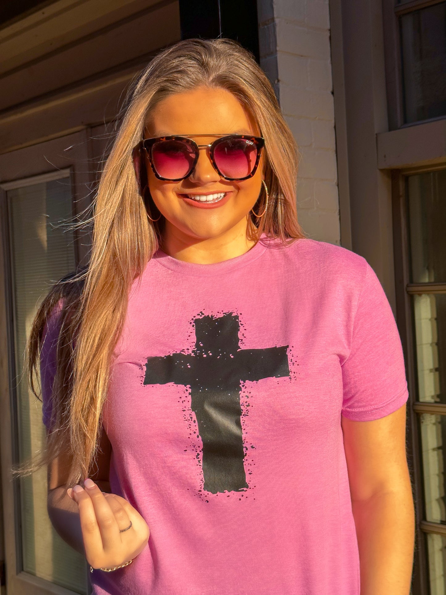 Distressed Cross T-Shirt (Heather Purple)