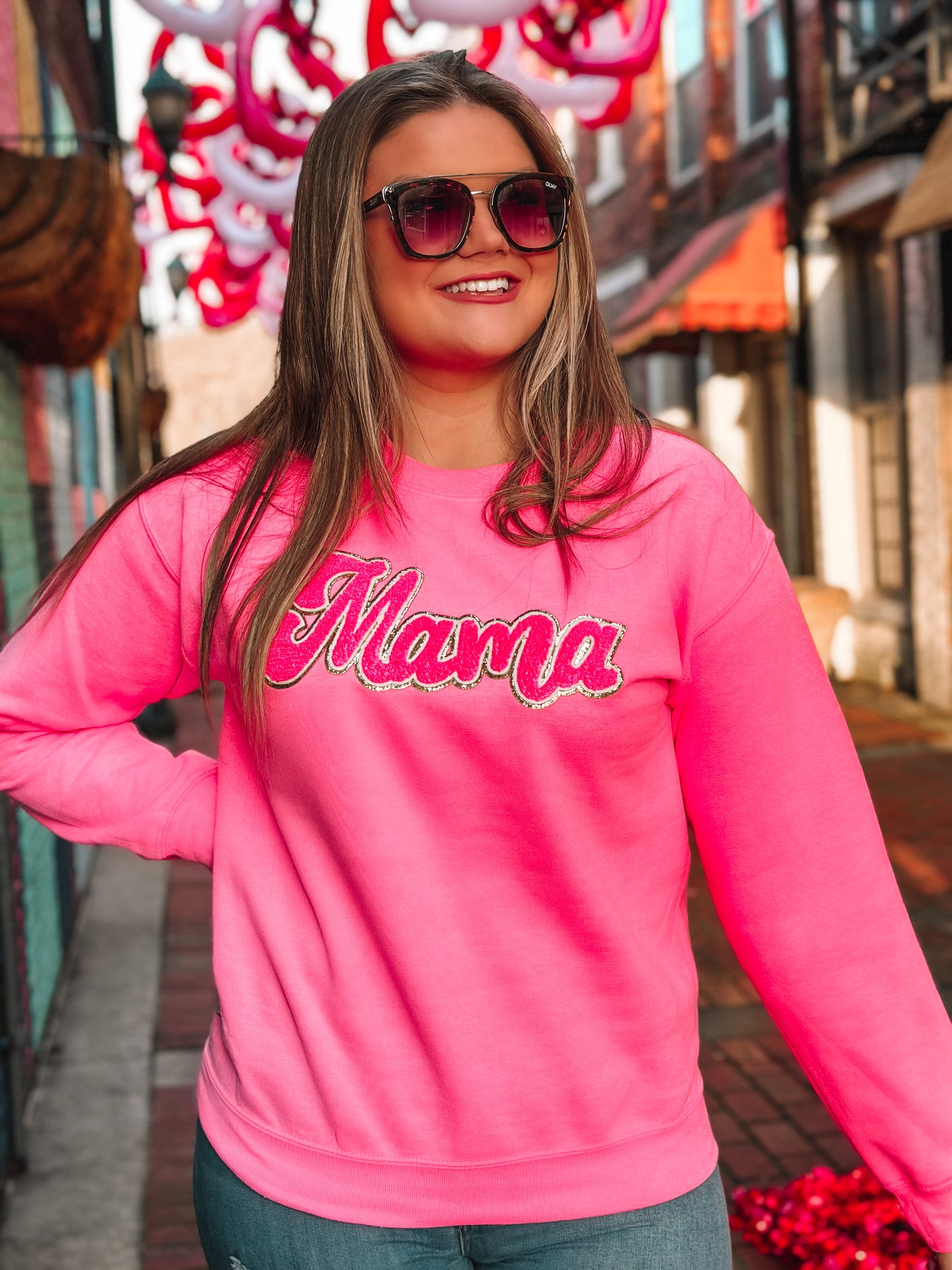 Bright Pink Sweatshirt w/ Hot Pink MAMA Chenille