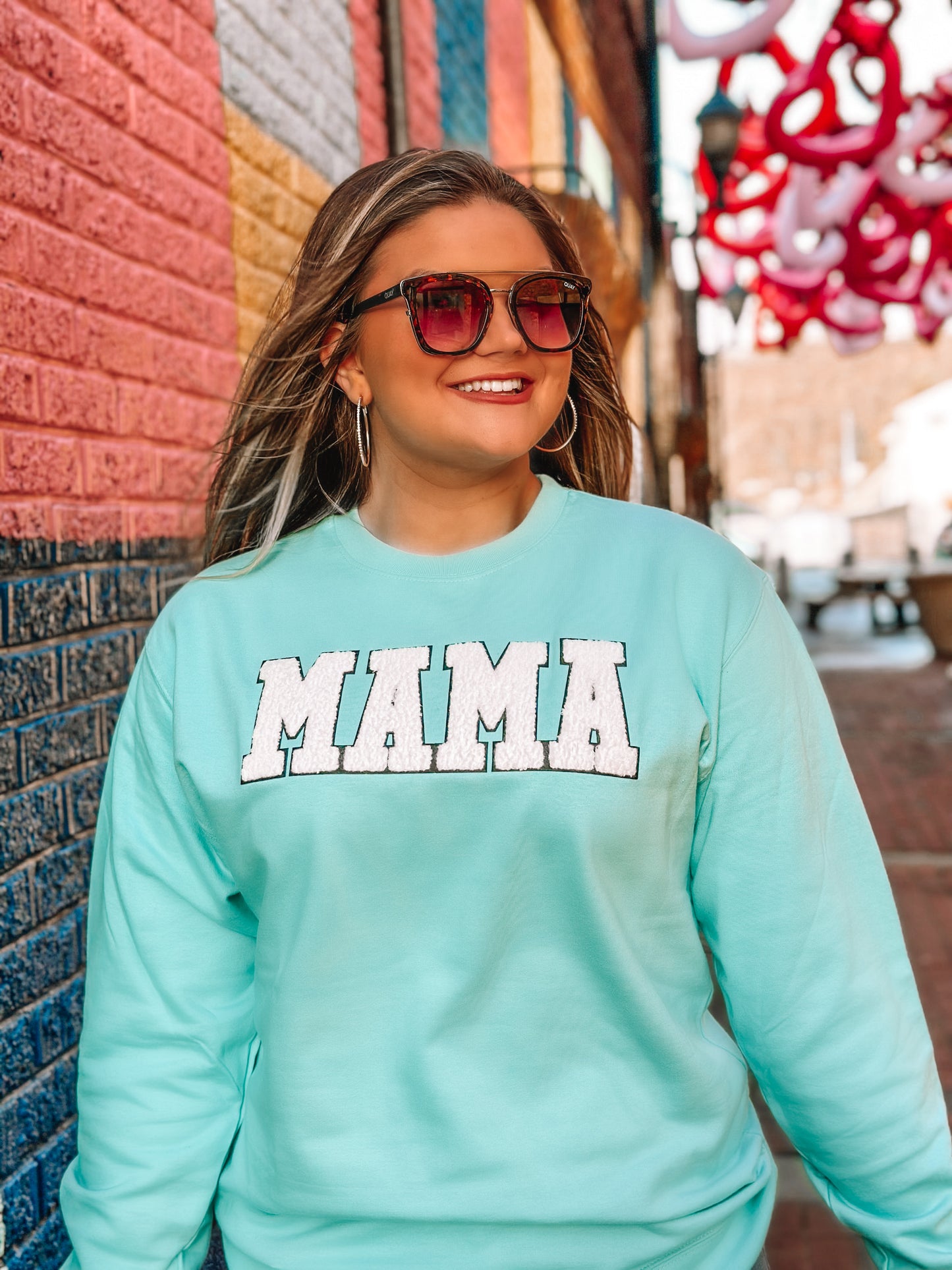 Mint Sweatshirt w/ White/Black MAMA Chenille