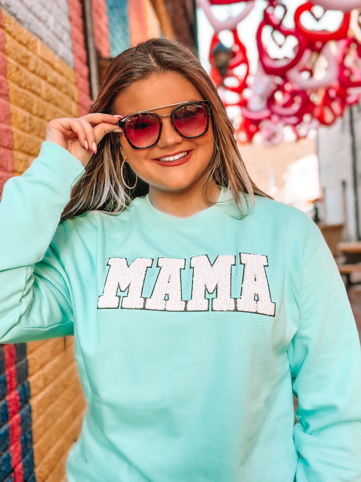 Mint Sweatshirt w/ White/Black MAMA Chenille