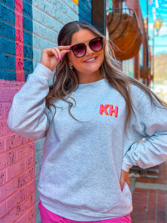 Initial Monogram Color Block Light Grey Sweatshirt