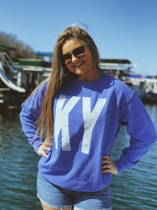 Distressed KY Sweatshirt (Flo Blue)