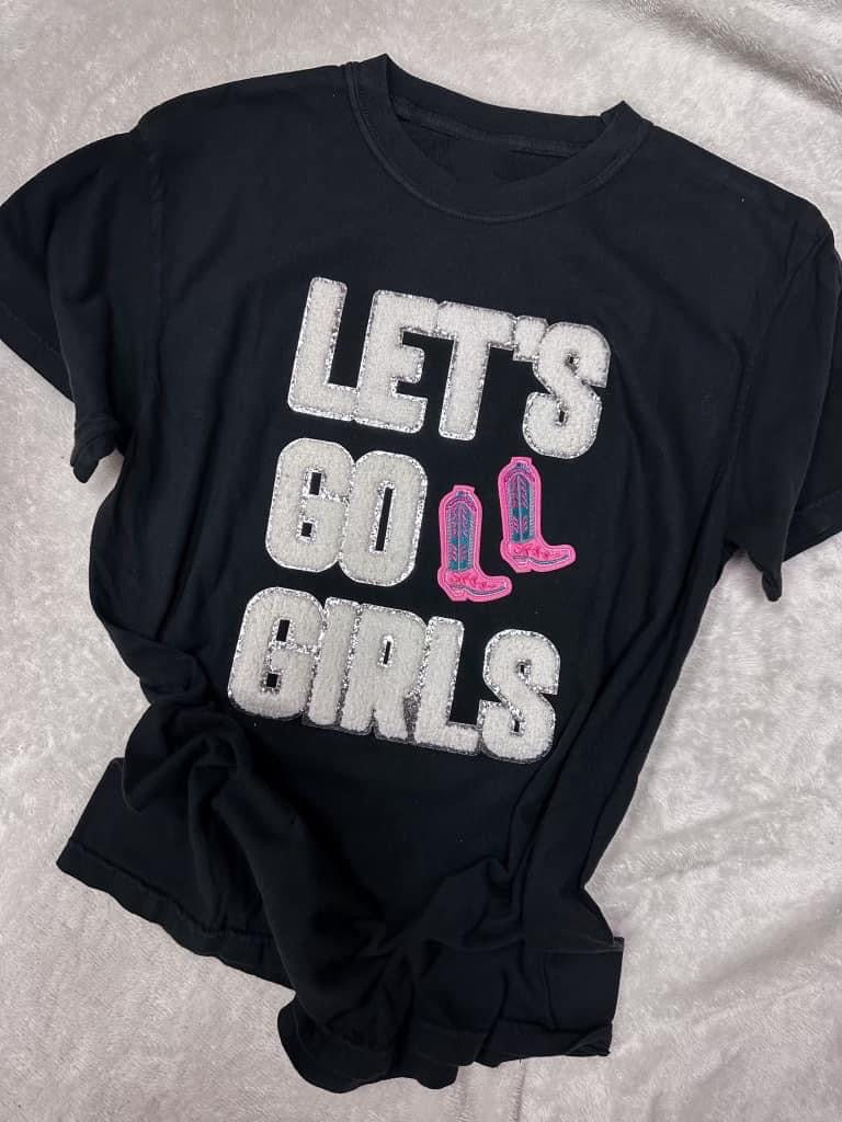 Black LET'S GO GIRLS w/ Boots Chenille Comfort Colors T-Shirt
