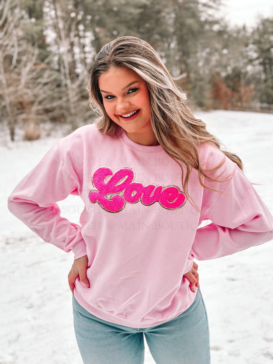 LOVE Hot Pink Chenille Sweatshirt (Light Pink)