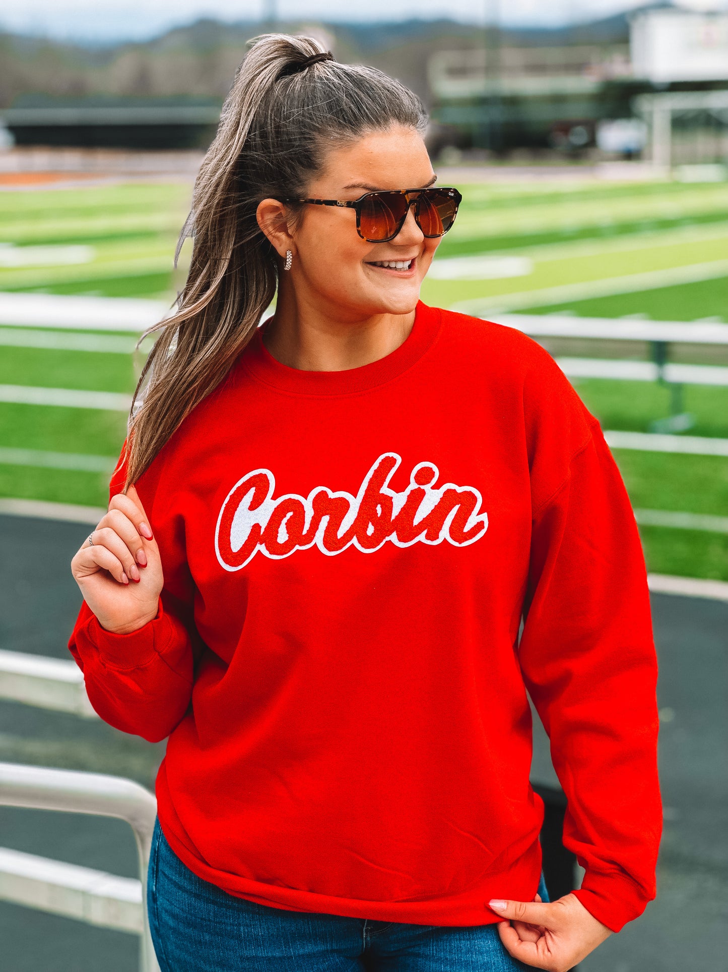 Red Sweatshirt w/ Red Corbin Chenille