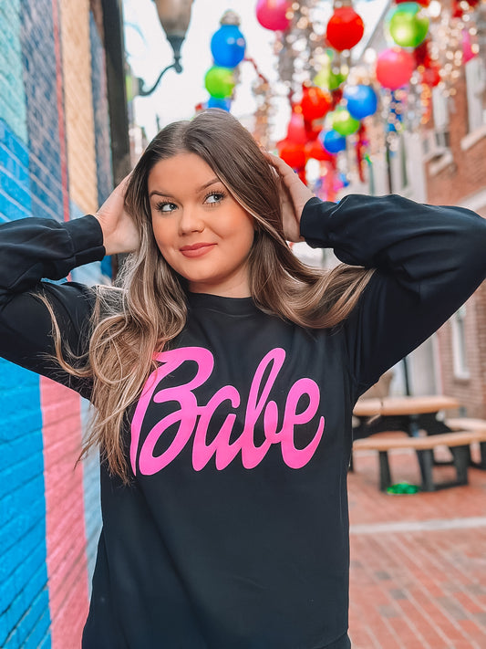 Black Sweatshirt w/ Hot Pink BABE Puff