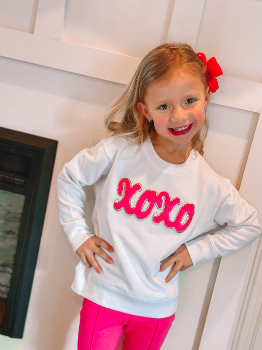 White Sweatshirt w/ Hot Pink XOXO - Toddler
