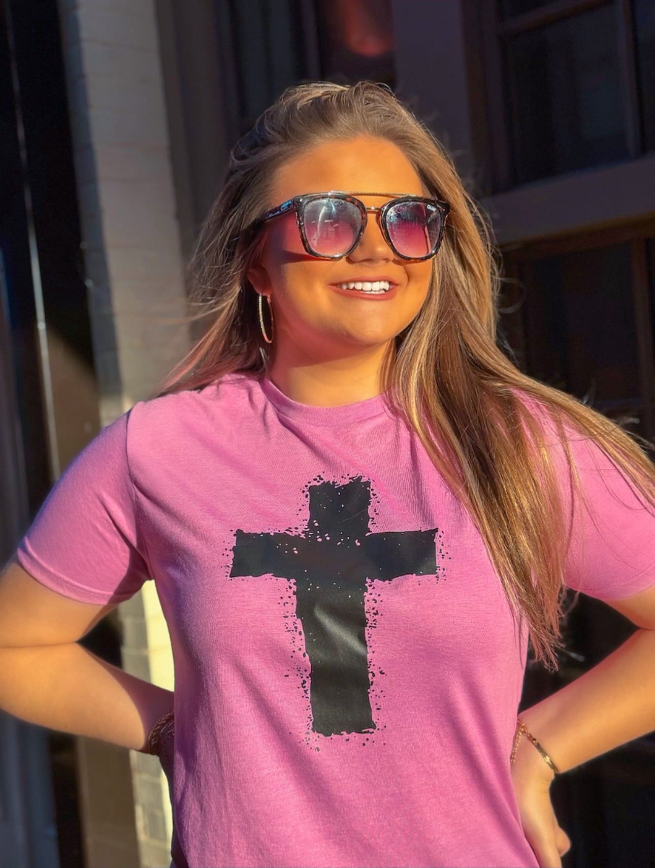 Distressed Cross T-Shirt (Heather Purple)