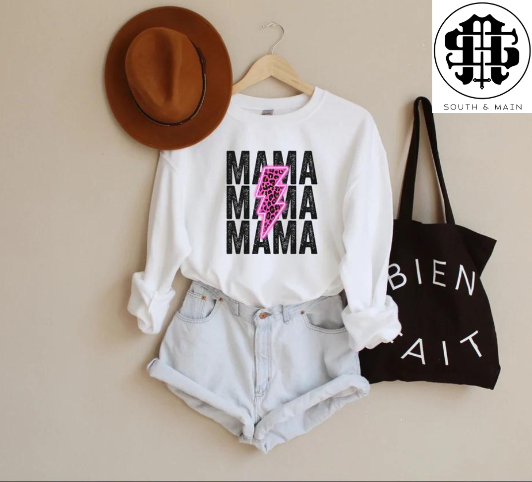 MAMA Neon Lighting Bolt Sweatshirt (White)