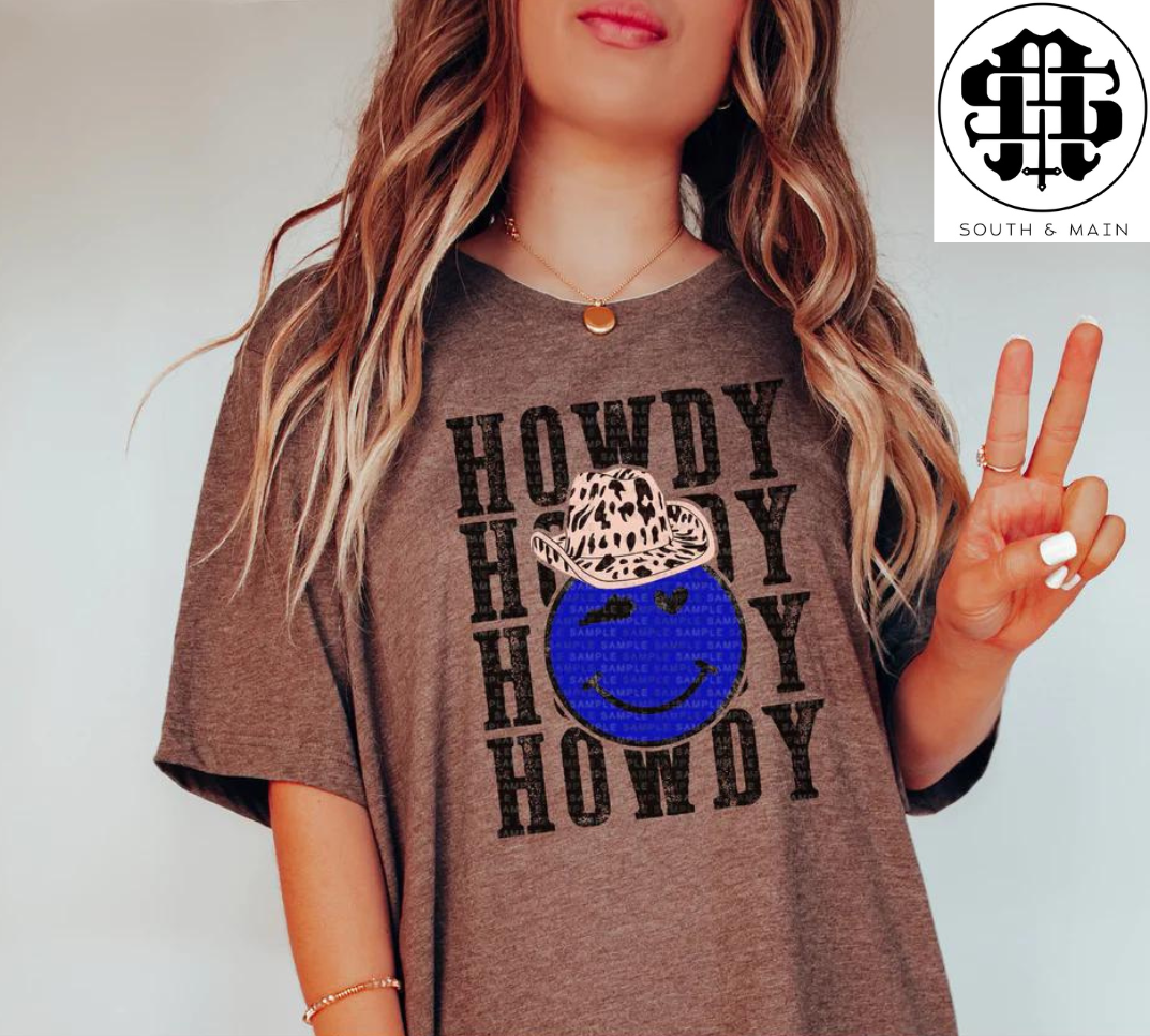 HOWDY KY State Smiley Face T-Shirt (Heather Brown)